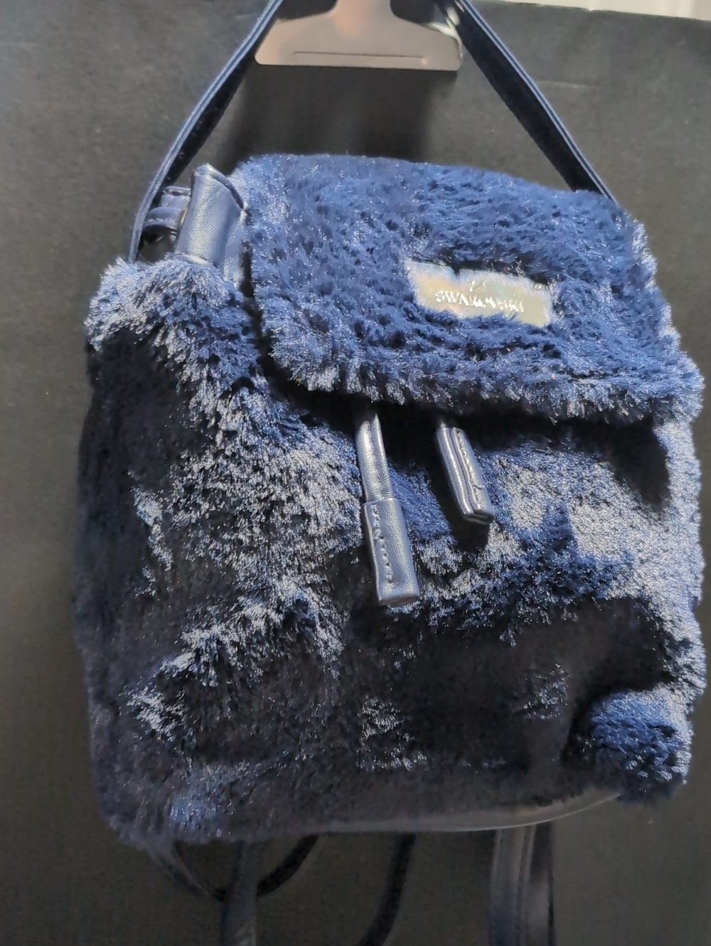 Swarovski Navy Blue Faux Fur Mini Backpack.